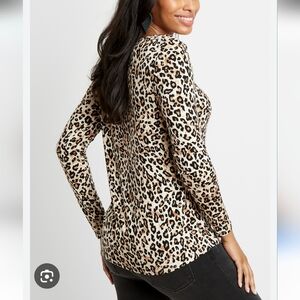 Maurices 24/7 Leopard Animal Print Long Sleeve Tee Stretch T-Shirt Size XL